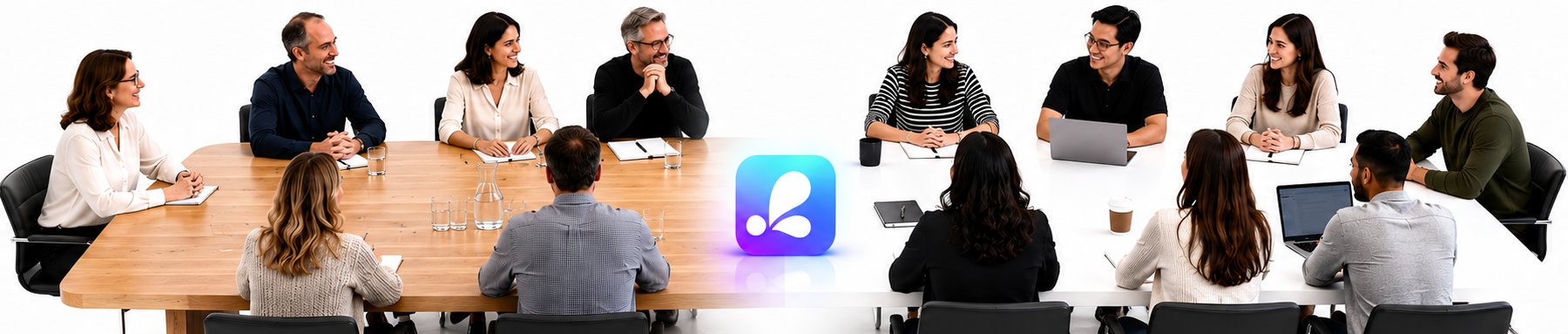 Equipos en conversación alrededor de una mesa